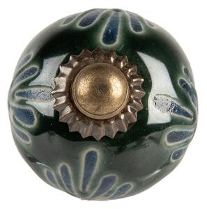 Zelená okrúhla keramická úchytka so vzorom III - Ø 3*3 cm / S4 cm - Clayre & Eef