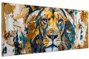 Obraz - Abstraktná olejomaľba s levom (120x50 cm)