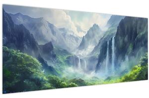 Obraz - Údolie vodopádov (120x50 cm)