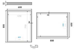Nimco Biele LED zrkadlo 600x800 s dvoma dotykovými senzormi - ZPB 13002VX-05