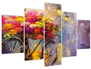 Obraz - Bicykel s kvetmi (150x105 cm)