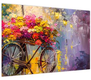 Obraz - Bicykel s kvetmi (90x60 cm)
