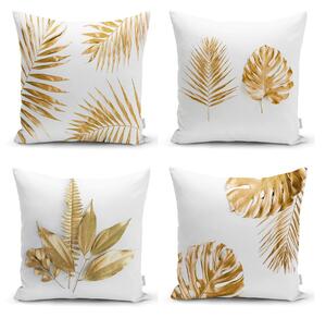 Súprava 4 obliečok na vankúše Minimalist Cushion Covers Gold Leaves Modern, 45 x 45 cm