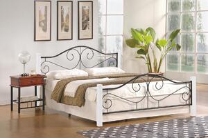 Kovová manželská posteľ s roštom Violetta 160 - biela / čierna