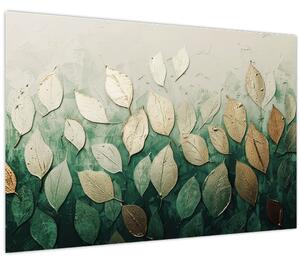 Obraz - Zlato-zelené listy (90x60 cm)