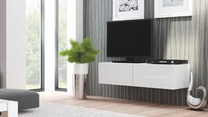TV stolík na stenu Livo 160W - biela / biely lesk