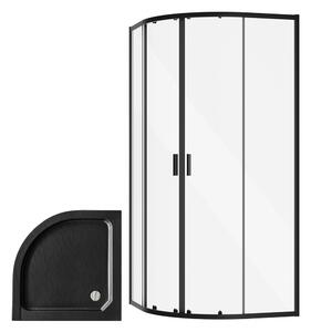Besco Štvrťkruhový sprchovací kút ZARYA BLACK HR 80x80 (90x90) + vanička ALEX SE čierna BESCO-Rozmery: 80x80