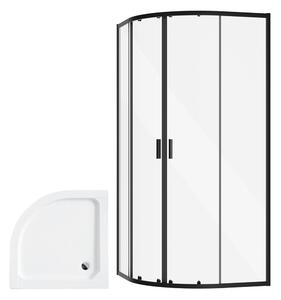 Besco Štvrťkruhový sprchový kút ZARYA BLACK HR 80x80 (90x90) + vanička ALEX biela BESCO-Rozmery: 80x80