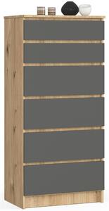 Ak furniture Komoda Kuba 60 cm - 6 zásuviek dub artisan/grafitová