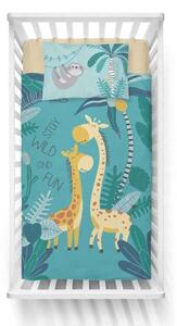 Bambusové obliečky do postieľky Žirafy Tyrkys 100x135/40x60