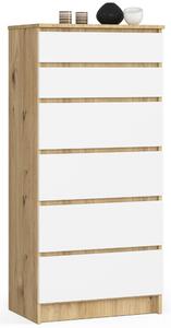 Ak furniture Komoda Kuba 60 cm - 6 zásuviek dub artisan/biela