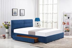HALMAR Merida 160 čalúnená manželská posteľ s roštom modrá