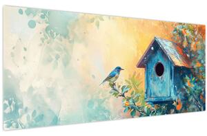 Obraz - Vtáčia búdka, akvarel (120x50 cm)