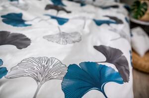 Modro-sivé obliečky z bavlneného saténu Cotton House Ginko, 140 x 200 cm