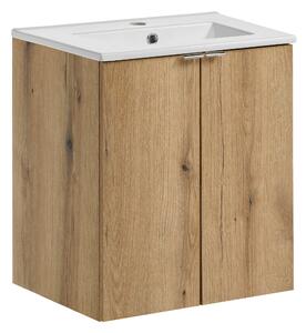 Comad Kúpeľňová skrinka s keramickým umývadlom Nova Oak 50 cm - dekor duba