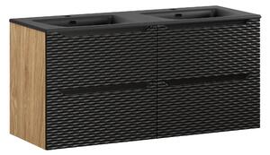 Comad Kúpeľňová skrinka s keramickým dvojumývadlom Ocean Black II 120 cm - čierna mat