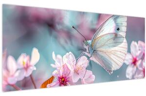 Obraz - Motýľ na čerešni (120x50 cm)