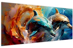 Obraz - Maľba delfínov (120x50 cm)