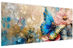 Obraz - Maľba kvetov a motýľov (120x50 cm)
