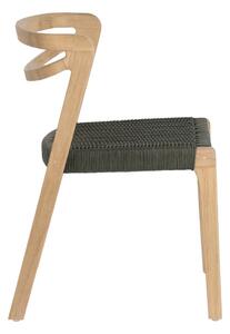 Záhradná stolička z eukalyptového dreva s tmavozeleným výpletom Kave Home Ezilda