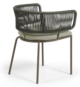 Záhradná stolička s oceľovou konštrukciou a zeleným výpletom Kave Home Nadin