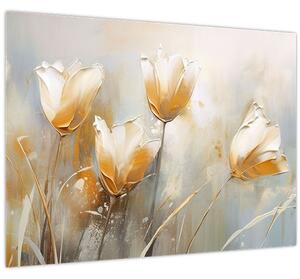 Obraz - Maľba tulipánov (70x50 cm)