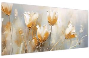Obraz - Maľba tulipánov (120x50 cm)