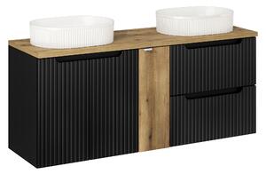Comad Kúpeľňová skrinka s doskovými umývadlami set Nova Black 140 čierna/dub coast evoke