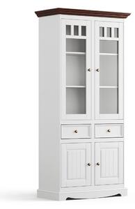 Vitrína veľká 2D sklo, borovica, farba biela - orech, séria Belluno Elegante