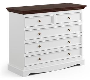 Komoda 5 zásuviek, borovica, farba biela - orech, séria Belluno Elegante