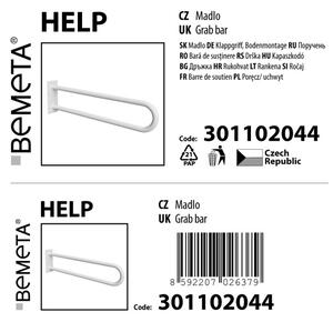 Bemeta Design HELP: Madlo, 850 mm, v tvare U, bez krytky, biela - 301102044
