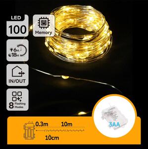 Aigostar - LED Vonkajšia reťaz 100xLED/8 funkcií 3xAA 10,3m IP44 teplá biela