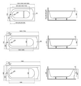 Polimat Akrylátová obdĺžniková vaňa Classic Slim 120x70 (130x70, 140x70, 150x70, 150x75, 160x70, 170x70, 170x75, 180x80) POLIMAT-Farba: Biela, POLIMAT-Rozmery: 120x70