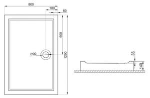 Polimat Kompaktná obdĺžniková akrylátová sprchová vanička Goliat 1 90x80 (100x80, 100x90, 120x80, 120x90) POLIMAT-Farba: Biela, POLIMAT-Rozmery: 90x80