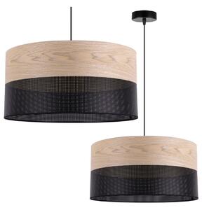 Závesné svietidlo Wood, 1x béžová dubová dýha/čierne PVC tienidlo, (fi 44cm)
