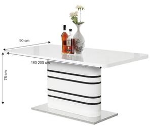 Rozkladací jedálenský stôl Tubal 160/200 - biely lesk / čierna