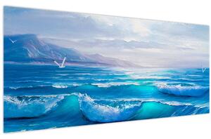 Obraz - Olejomaľba mora s čajkami (120x50 cm)