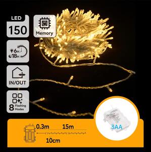Aigostar -LED Vonkajšia reťaz 150xLED/8 funkcií 3xAA 15,3m IP44 teplá biela