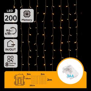 Aigostar - LED vonkajšia vianočná reťaz 200xLED/8 funkcií 3xAA 5x2m IP44 teplá biela