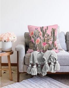 Ružová obliečka na vankúš s prímesou bavlny Minimalist Cushion Covers Blooming Cactus, 55 x 55 cm