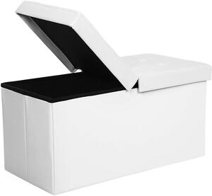 SONGMICS Úložný sedací box čalúnený skladacie 76x38 cm biely delené veko