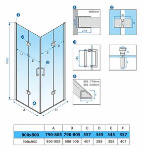 BPS-koupelny Štvorcový sprchový kút ZES KZ08B GL 80x80 zlatá/transparent - bez vaničky