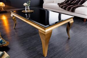 Kávový stolík MODERN BAROCK 100 cm tvrdené opálové sklo čierne zlaté