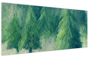 Obraz - Maľované ihličnany (120x50 cm)