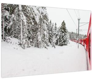 Obraz - Vlak v zasneženej krajine (90x60 cm)
