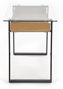 Písací stôl so sklom B-36 - priehľadná / dub medový / čierna