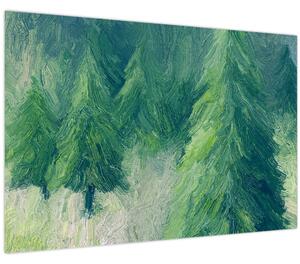 Obraz - Maľované ihličnany (90x60 cm)