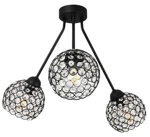 Stropné svietidlo Crystal Trio, 3x čierne krištáľové tienidlo