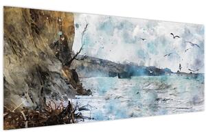 Obraz - Útes, akvarel (120x50 cm)
