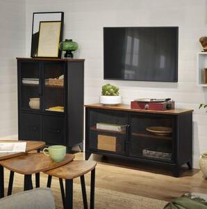 VASAGLE TV stolík čierny drôtená dvierka 100 x 55 x 33 cm